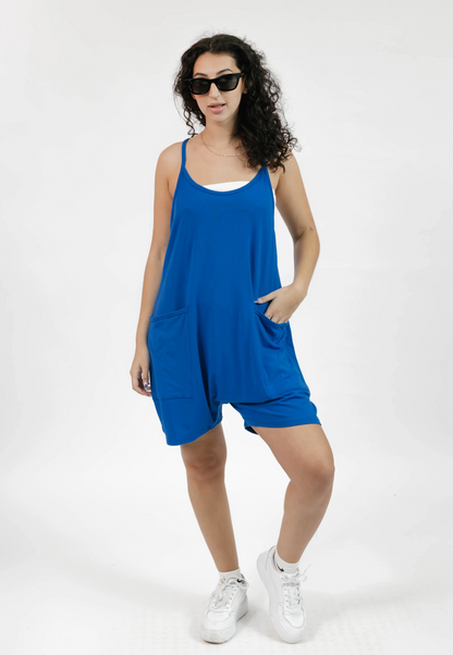 Abigael Shorty Romper in Nautical Blue