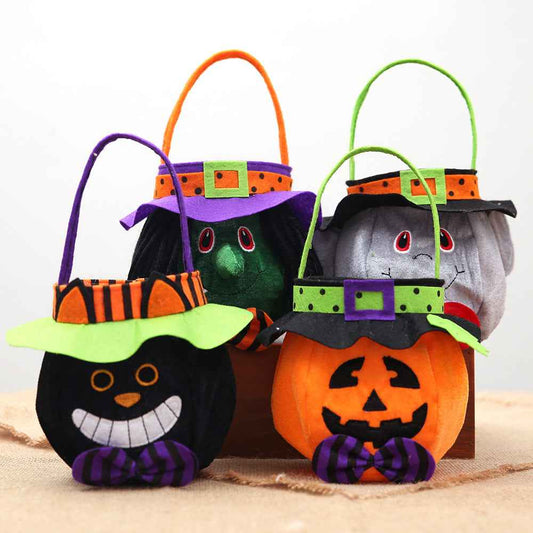 Halloween Candy Tote Bag – Cute Pumpkin Witch Black Cat Vampire Trick-or-Treat Bag