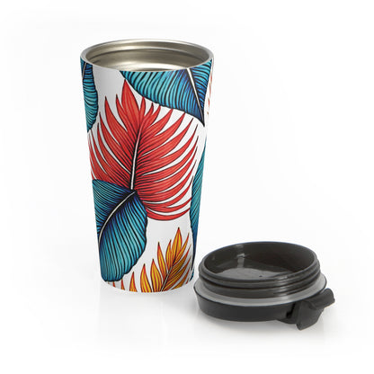 Tropical Leaf Pattern Stainless Steel Travel Mug | Colorful Palm Leaves - AURABAGS SHOP
