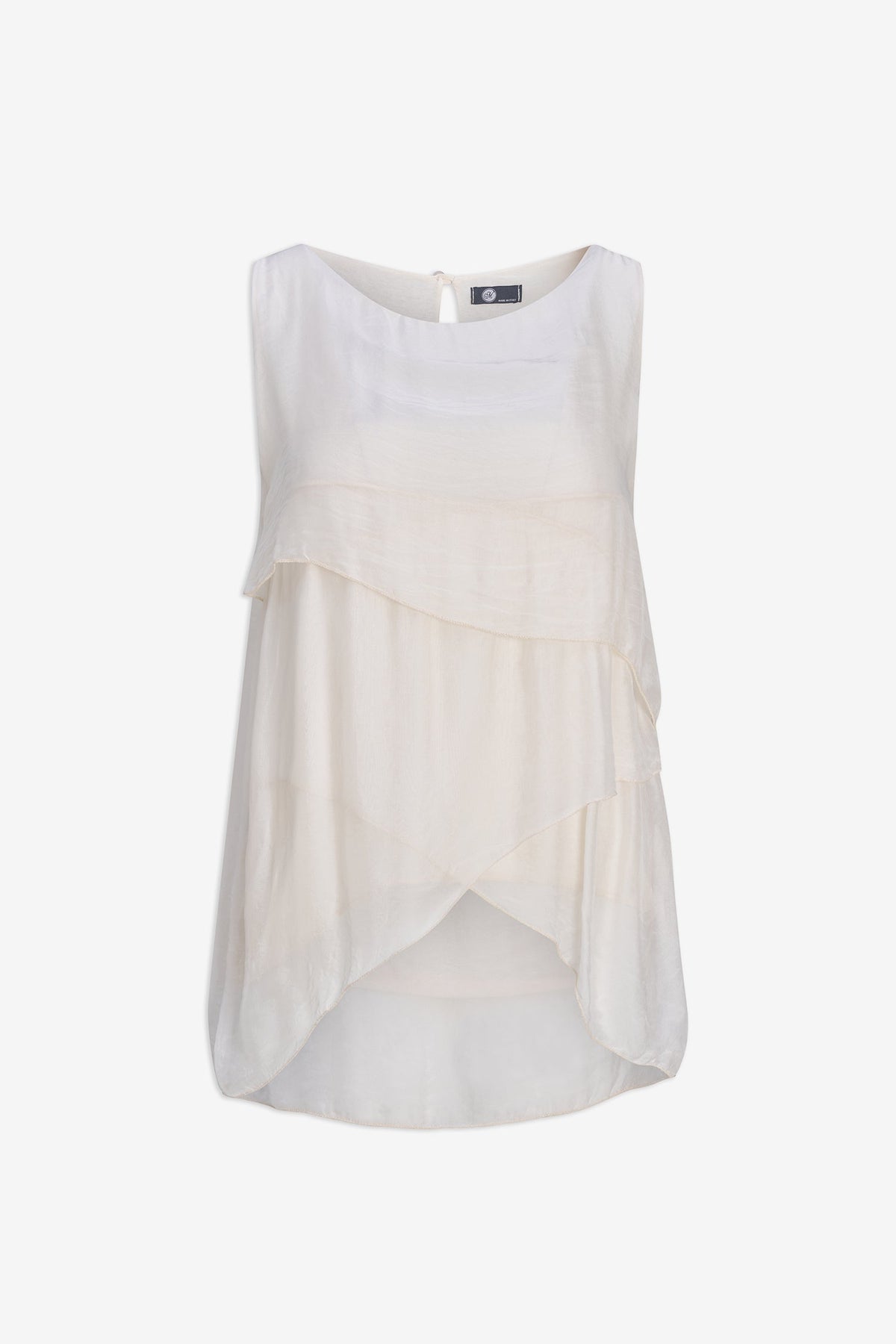 Women's Woven Sleeveless Top, with Petal-Detailed Front Panels, a Crew-Neckline & a Button Detail At The Back Collar