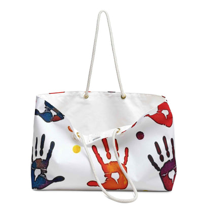 Colorful Handprint Pattern Weekender Bag | Rainbow Palm Print Tote