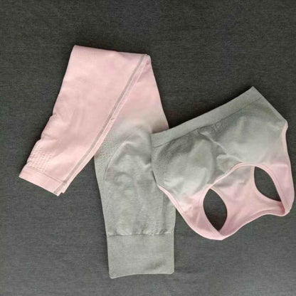 Women’s Gradient Seamless Yoga Workout Set – High-Waisted Gathered Activewear Fitness Outfit