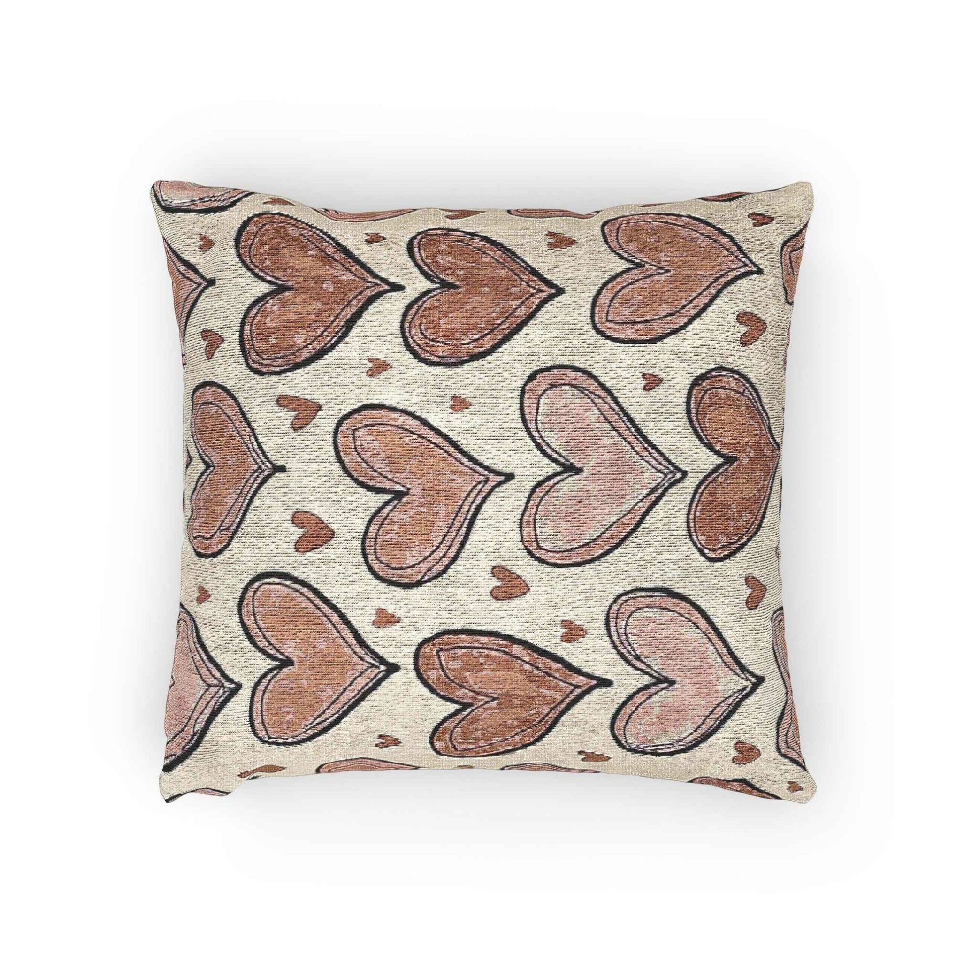 Pink Heart Pattern Woven Pillow | Boho Valentine Decorative Throw