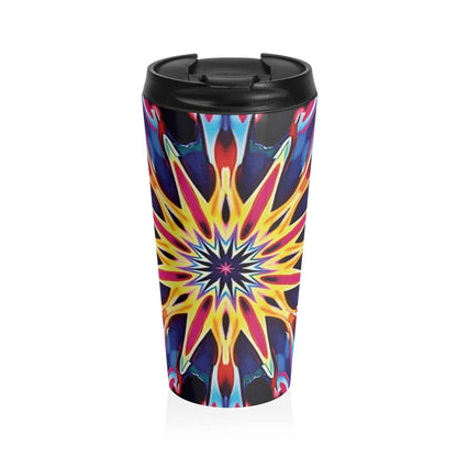 Kaleidoscope Mandala Stainless Steel Travel Mug — Colorful Psychedelic Tumbler