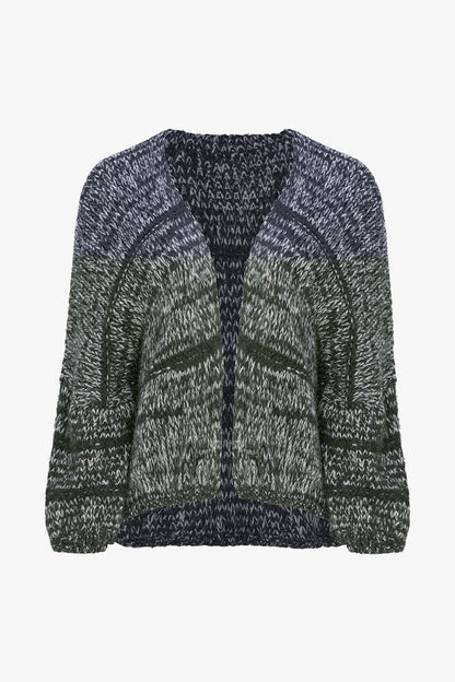 Women's Knit Color-Block Open Cardigan with Long Sleeves