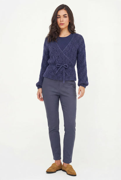 Women's Open-Crochet Knit Wrapped Cardigan, with Long Sleeves & a Thick-Corded Self-Tie Detailing At The Waist