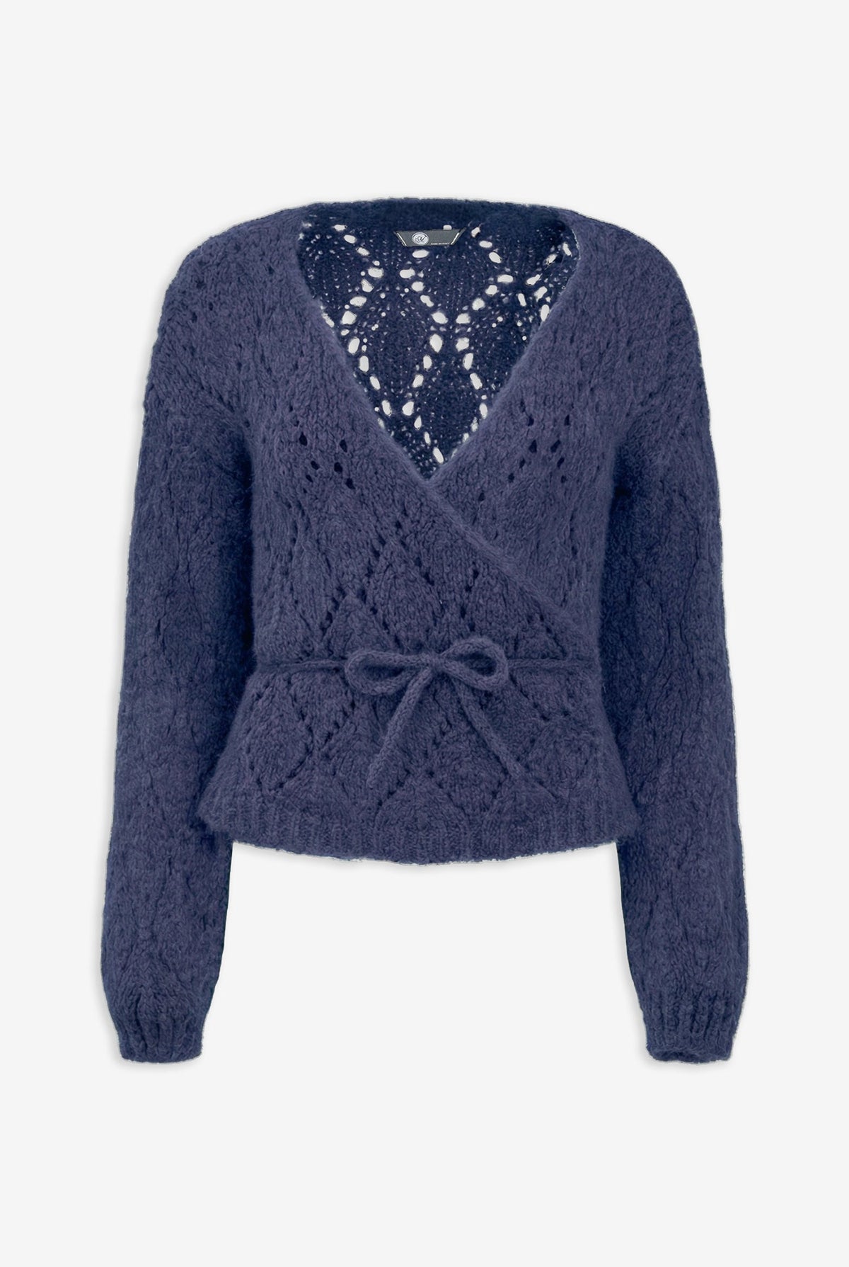 Women's Open-Crochet Knit Wrapped Cardigan, with Long Sleeves & a Thick-Corded Self-Tie Detailing At The Waist