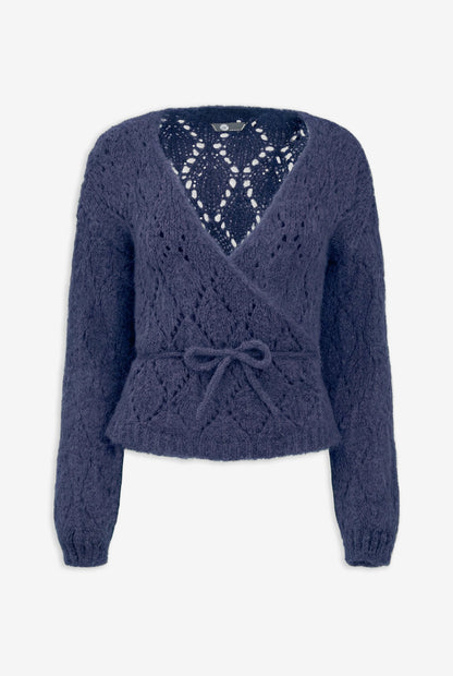 Women's Open-Crochet Knit Wrapped Cardigan, with Long Sleeves & a Thick-Corded Self-Tie Detailing At The Waist