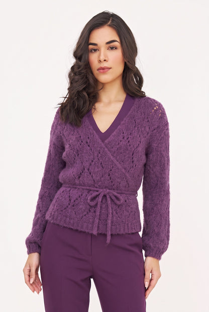 Women's Open-Crochet Knit Wrapped Cardigan, with Long Sleeves & a Thick-Corded Self-Tie Detailing At The Waist