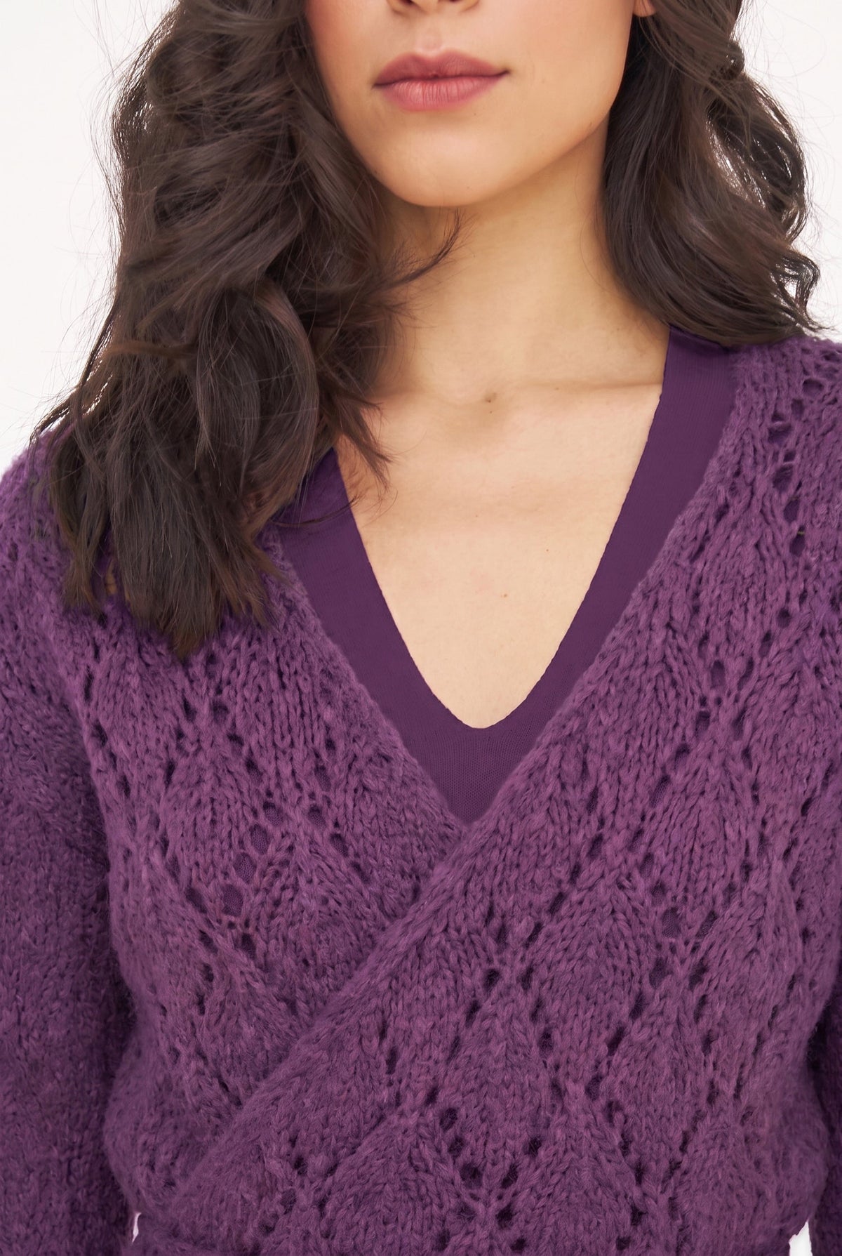 Women's Open-Crochet Knit Wrapped Cardigan, with Long Sleeves & a Thick-Corded Self-Tie Detailing At The Waist