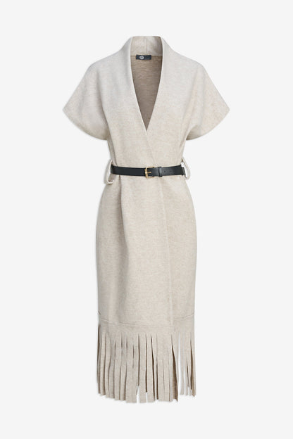 Women's Brushed Woven Open Cardigan with Fringe Hem & Removable Belt