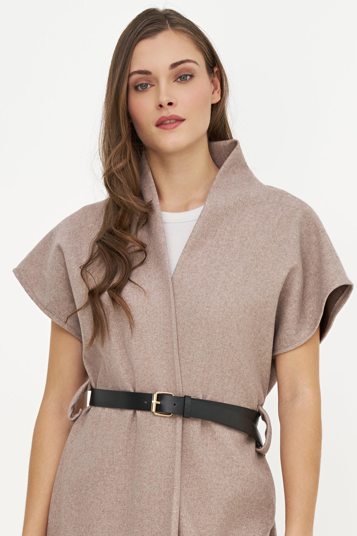 Women's Brushed Woven Open Cardigan with Fringe Hem & Removable Belt