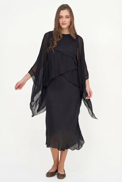 Women's Knit Oversized Cardigan with Sheer Woven Trim Detailing