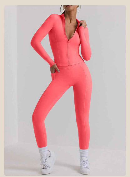 Women’s Long-Sleeve Yoga Workout Set – Top & Trousers Exercise Outfit