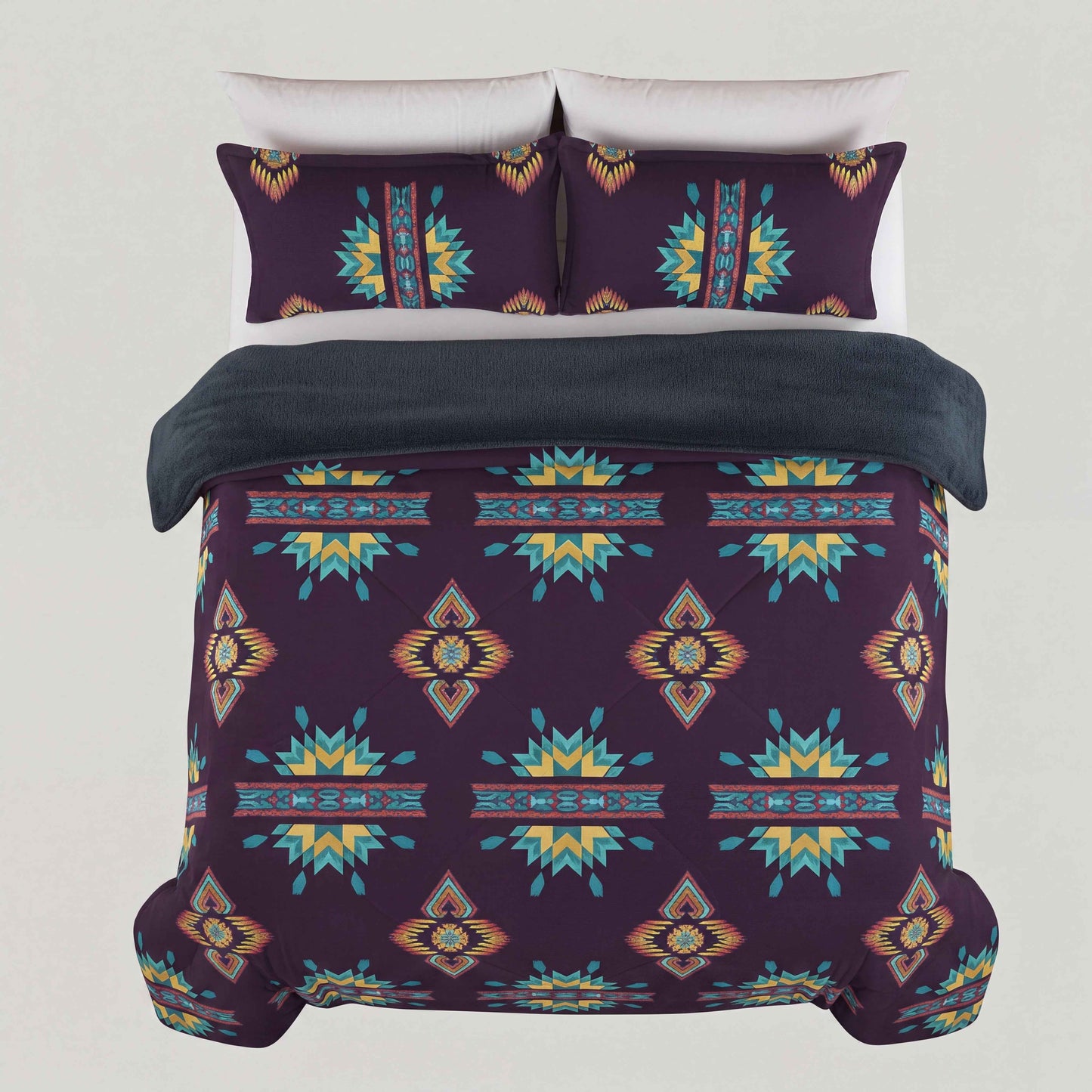 3PC SET  FLANNEL BORREGO (sherpa lined) purple