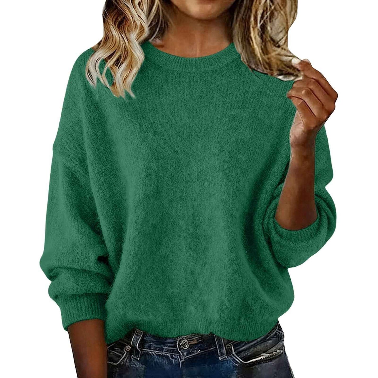Women's New Arrival Solid Color Crew Neck Sweater, Fashion Loose Casual Knitwear For Autumn