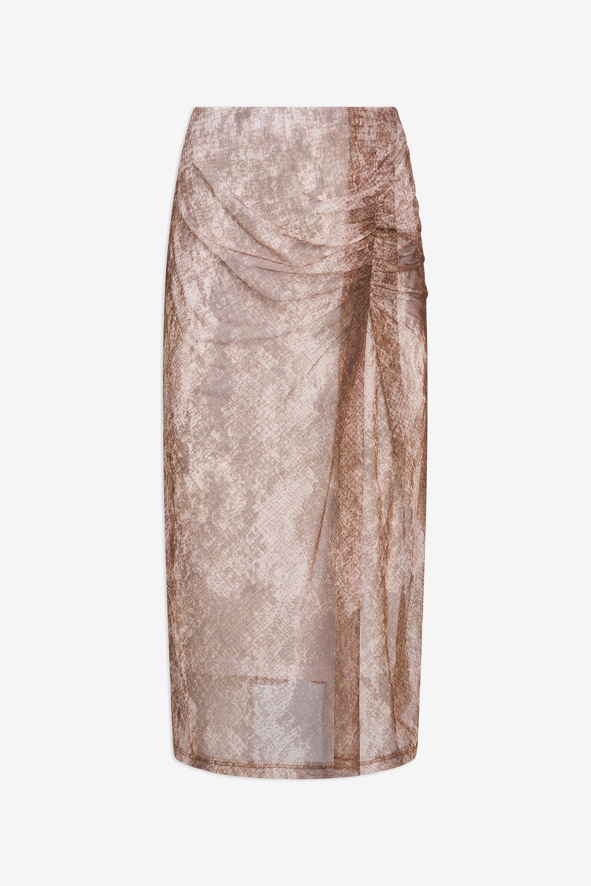 Women's Mesh-Knit Printed Pull-On Skirt with a Gathered Detailing At The Front Hip
