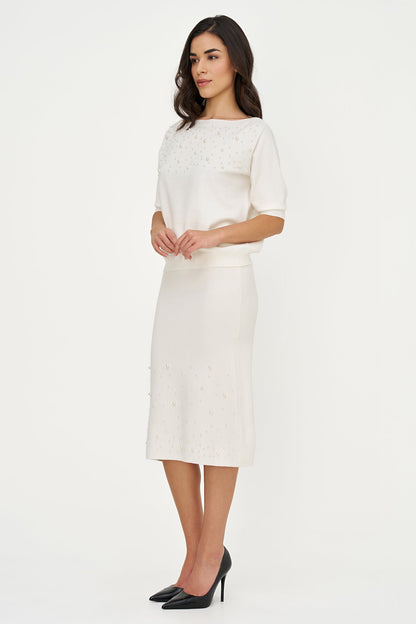 Women's Knit Pull-On Straight Skirt with Pearl Details