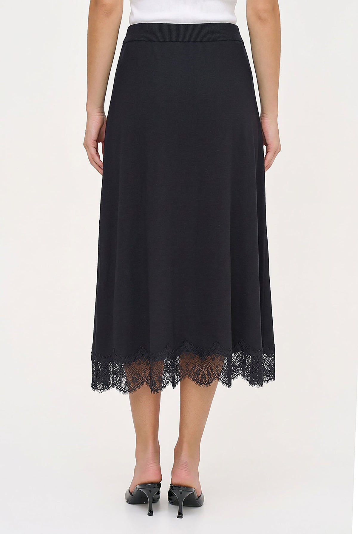 Women's Fine Knit Pull-On A-Line Skirt with Lace Trim