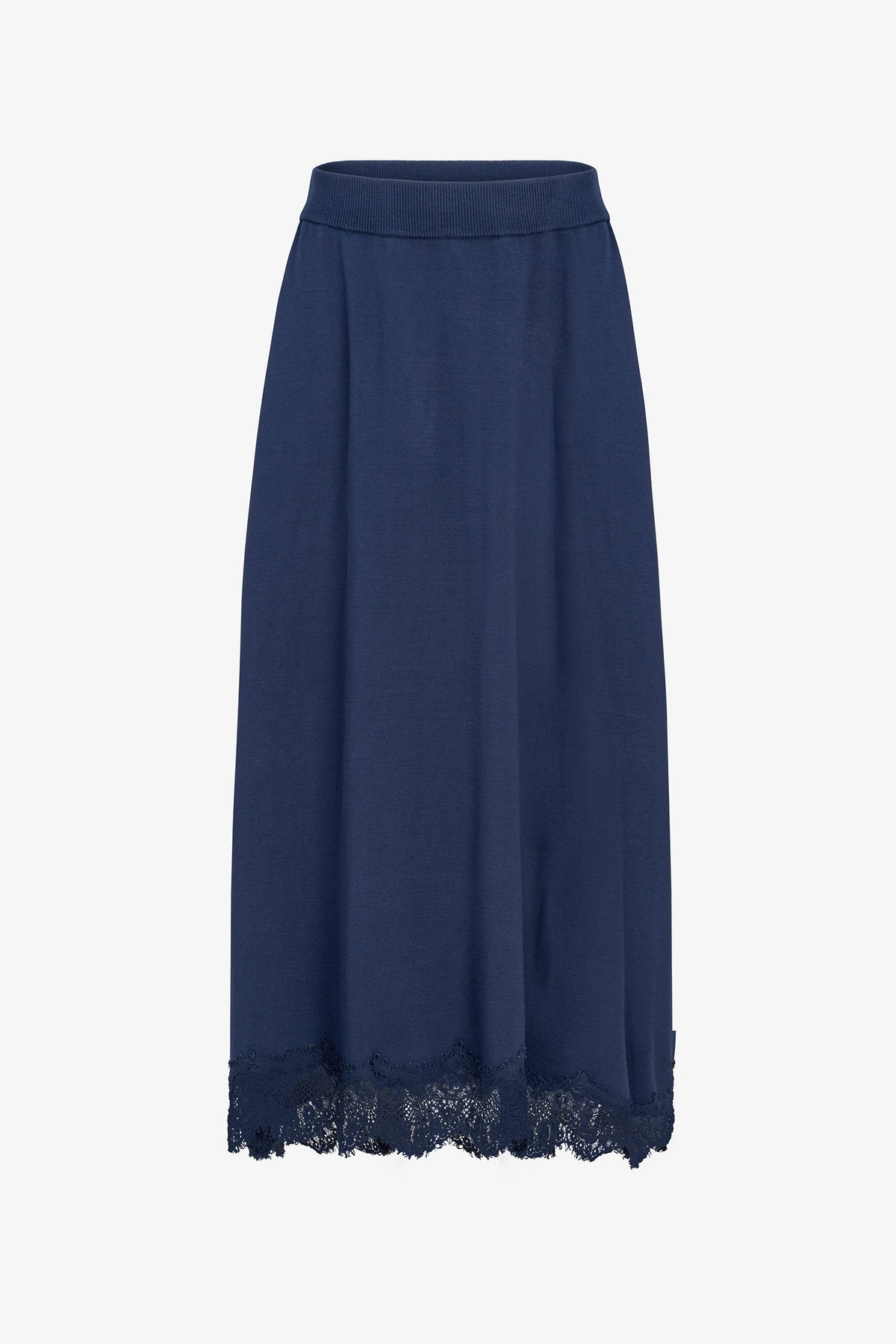 Women's Fine Knit Pull-On A-Line Skirt with Lace Trim