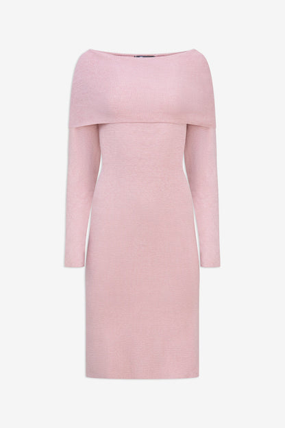 Women's Knit Off-Shoulder Dress with Foldover Neckline & Long Sleeves
