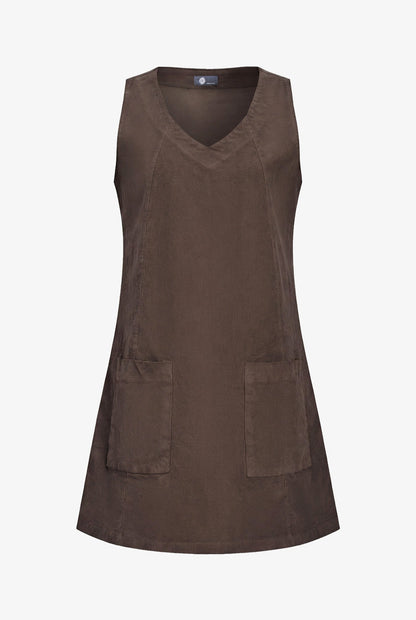 Women's Corduroy Sleeveless V-Neck Dress with Patch Pockets