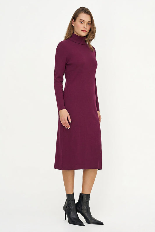 Women's Rib-Knit Turtleneck Dress, Long Sleeves & Back Slit
