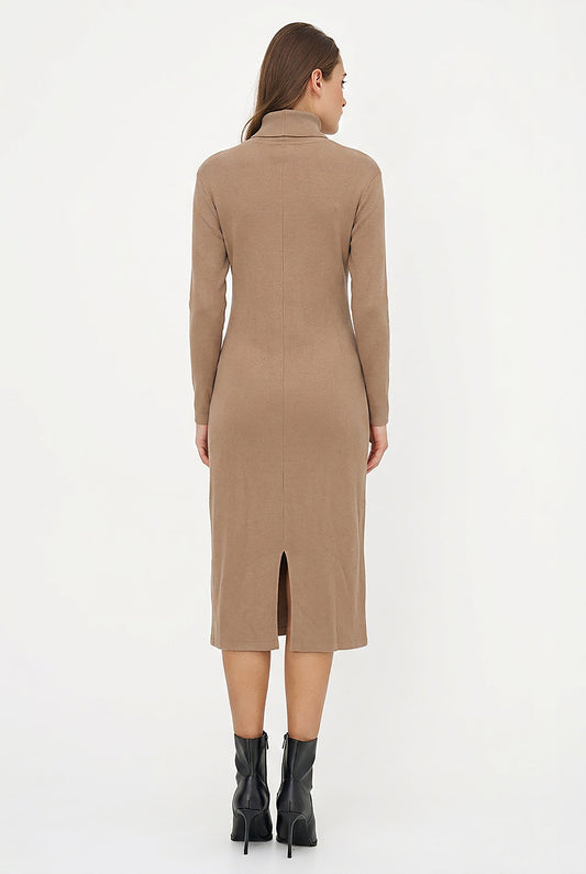 Women's Rib-Knit Turtleneck Dress, Long Sleeves & Back Slit