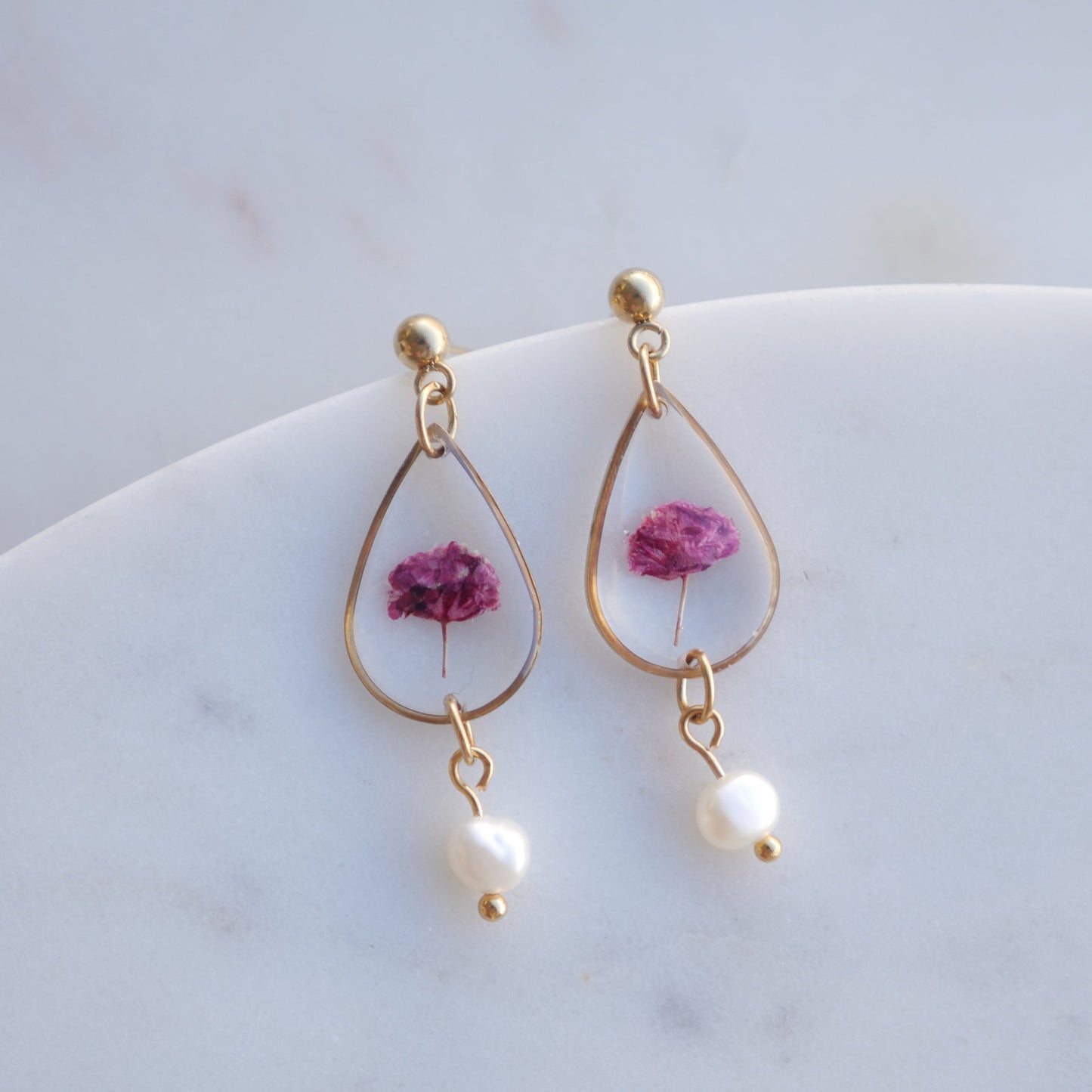 Boucles d’oreilles Perla - gypsophile fuschia - goutte (moyen)