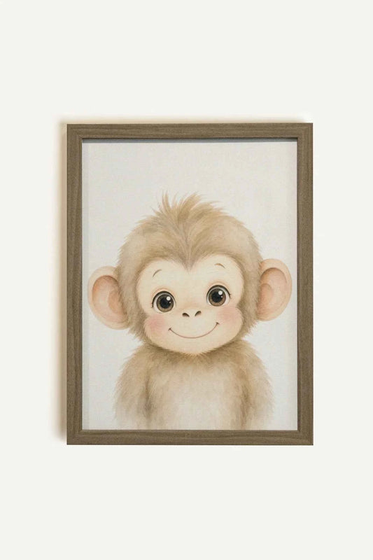 PETIT SINGE, Oeuvre sur toile rigide, encadré brun chêne (collective)