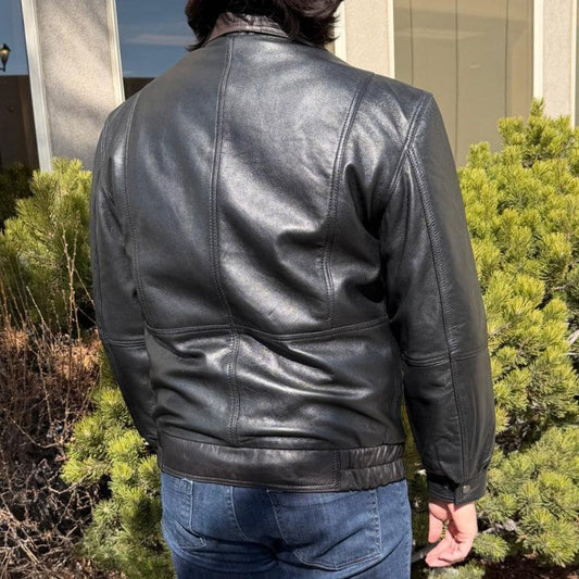 BOL Men's Double Collar Leather Bomber Jacket