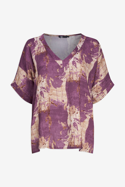 Women's Woven Printed Oversized V-Neck Tunic, with Elbow Length Sleeves