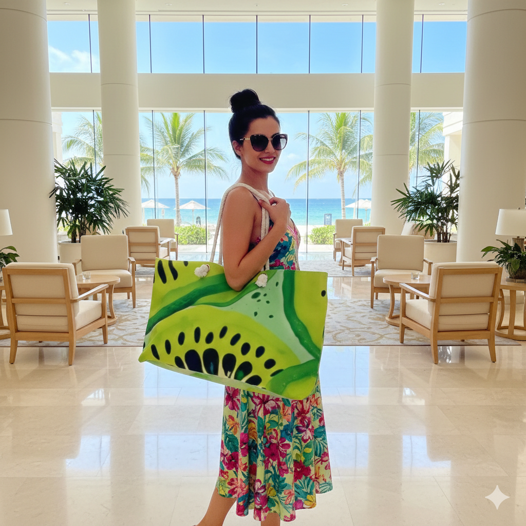 Kiwi Slices Weekender Bag | Tropical Fruit Beach Tote | Busy Mom Carryon - AURABAGS SHOP