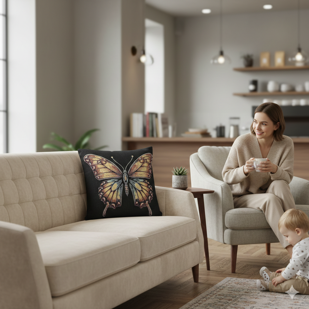 Monarch Butterfly Woven Pillow | Pixel Art Butterfly Throw Pillow - AURABAGS SHOP