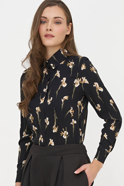 Women's Woven Printed Button-Down Shirt, with Long Sleeves