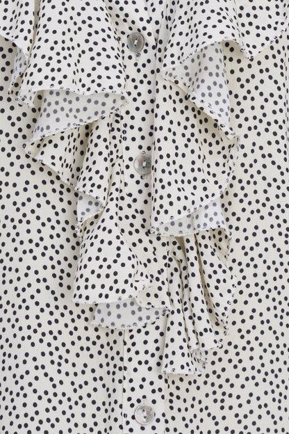 Women's Printed Button-Down Shirt with Ruffled Front, Collar & Cuffs