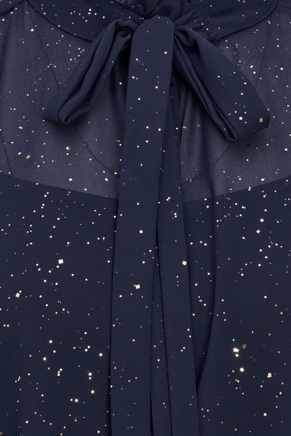 Women's Foil-Print Button-Down Shirt, Tie-Bow Collar & Removable Cami