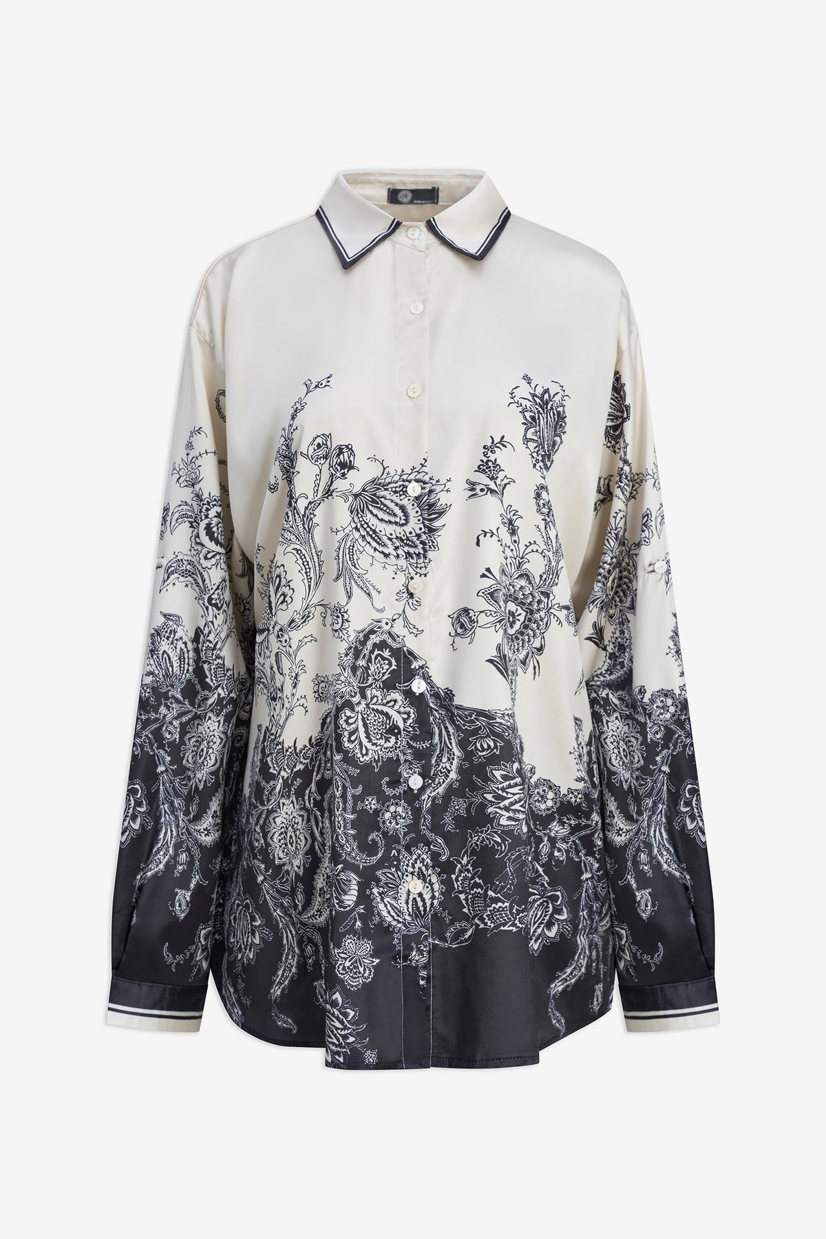 Women's Woven Placement Printed Button-Down Long Sleeve Tunic Length Shirt