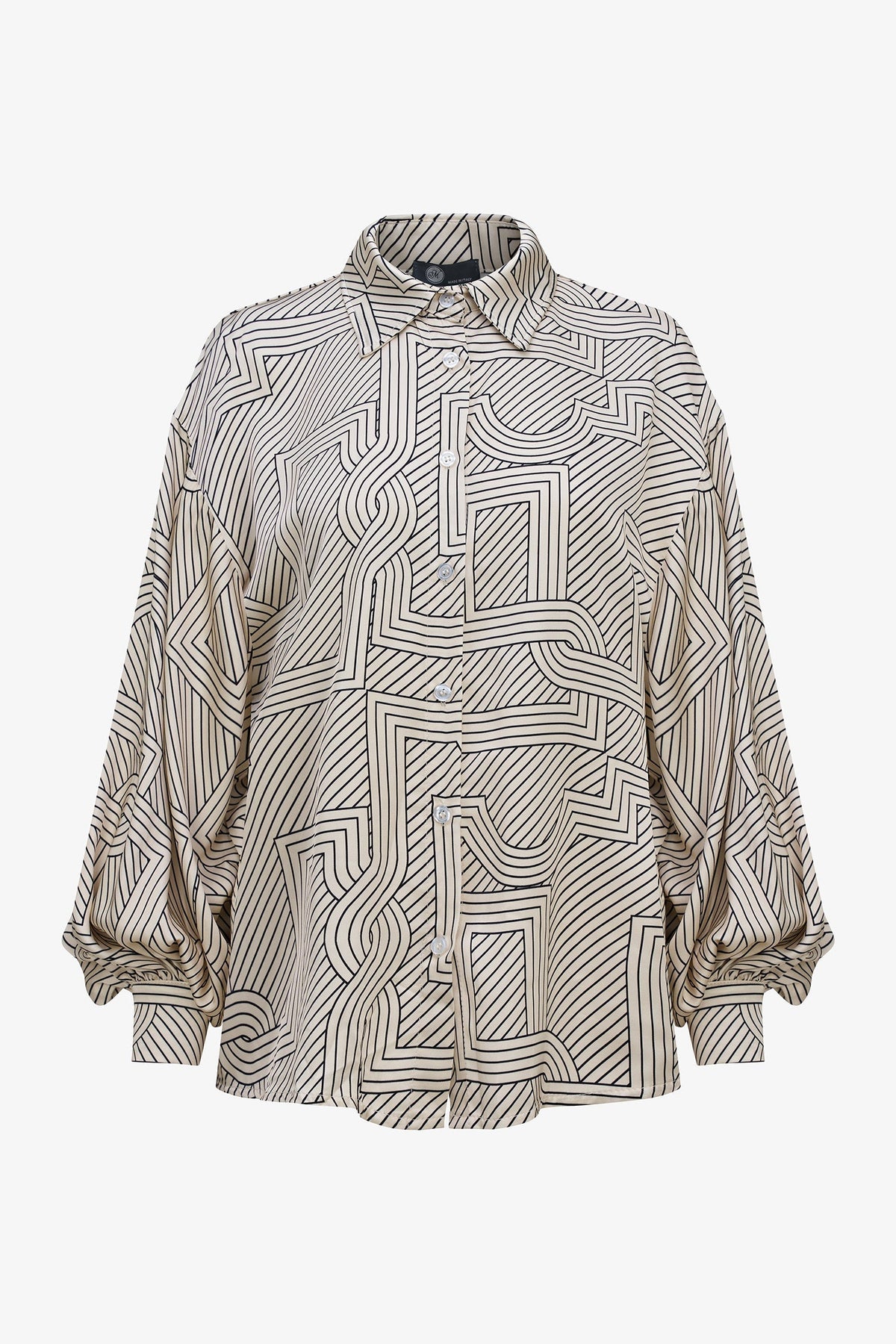 Women's Printed Button-Down Shirt with Long Sleeves Puffed at Cuffs