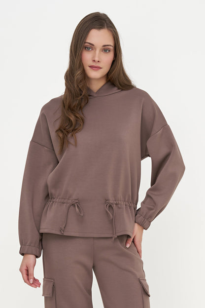 Women's Knit Hooded Sweatshirt, Long Sleeves & Adjustable Waist
