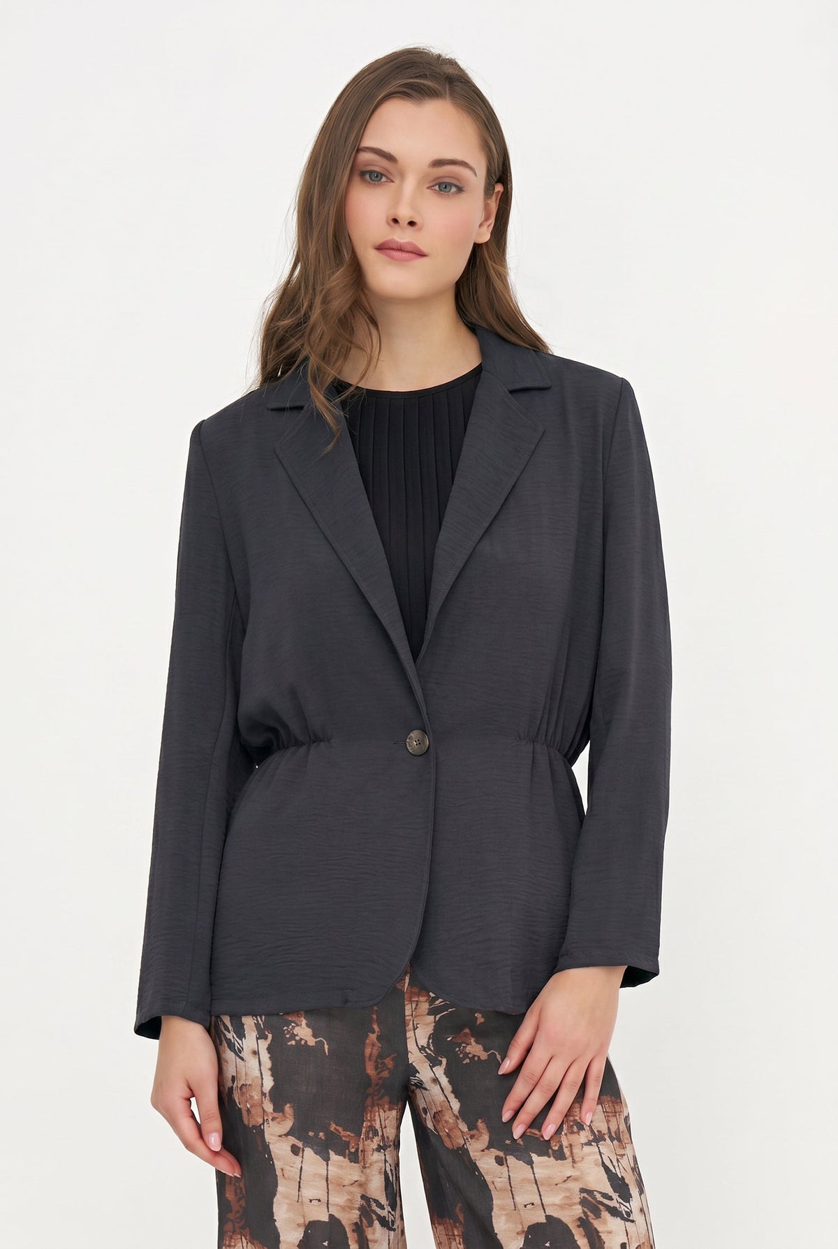 Women's Woven Blazer, with Long Sleeves & Ruched Detail At The Waist