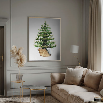 Wandbild Gemütlicher Aquarell-Weihnachtsbaum (2) Leinwanddruck