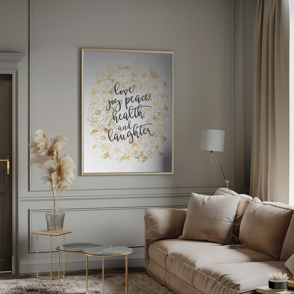 Wandbild Feiertagswünsche mit goldenen Blumen Leinwanddruck