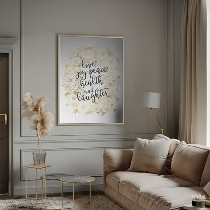 Wandbild Feiertagswünsche mit goldenen Blumen Leinwanddruck