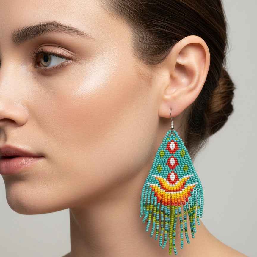 Turquoise Flame Blossom Drop Earrings