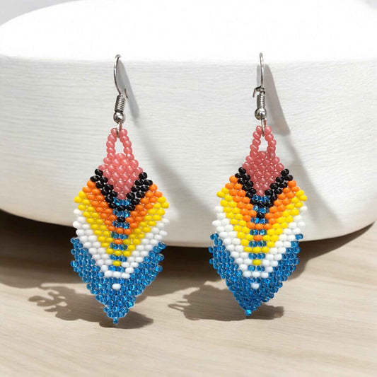 OldTribes™ Electric Blue Beaded Feather Drop Earrings