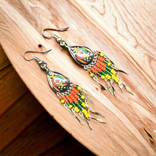 Small Sized Southwestern Red and Yellow Teardrop Earrings