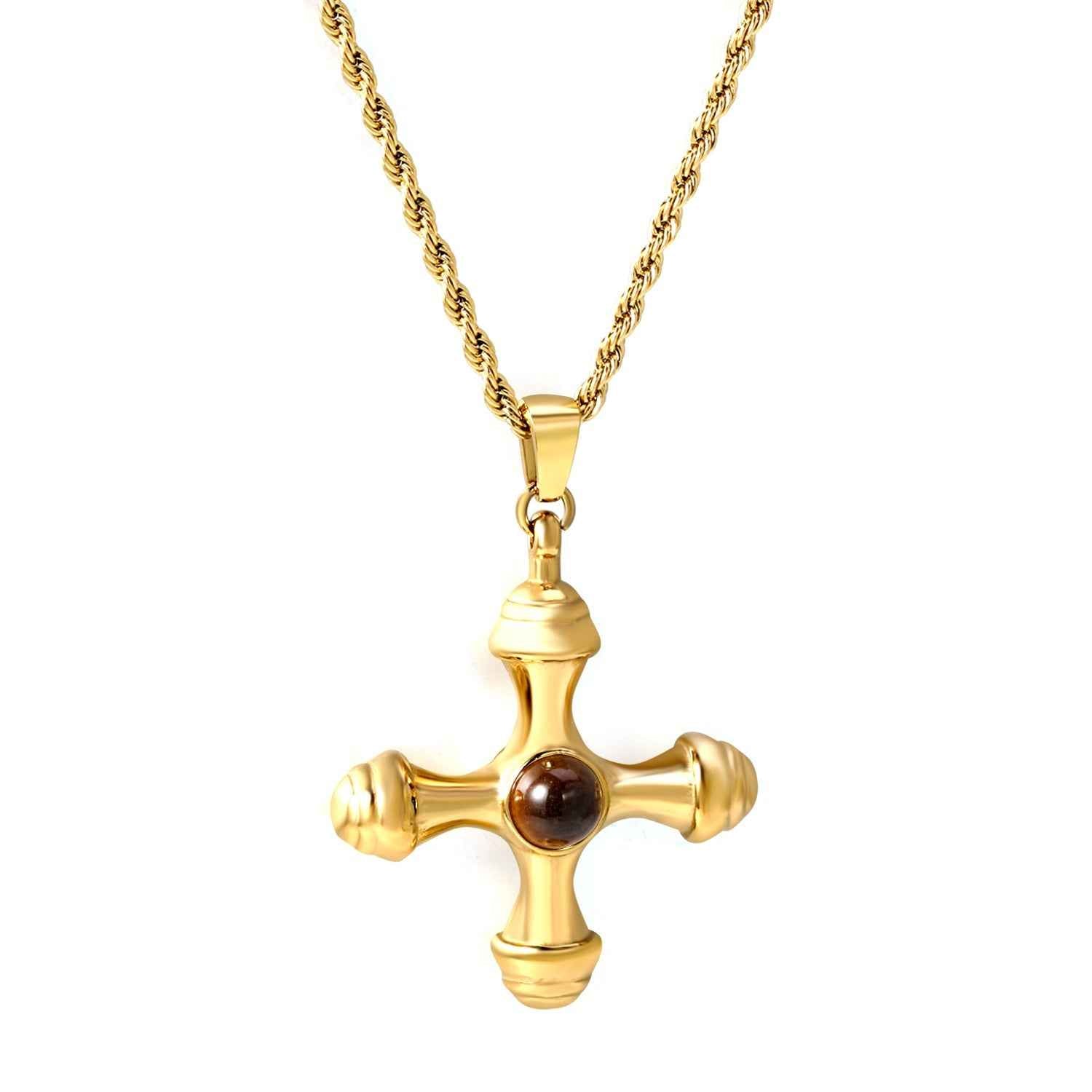 Cat's Eye Cross Charm Necklace