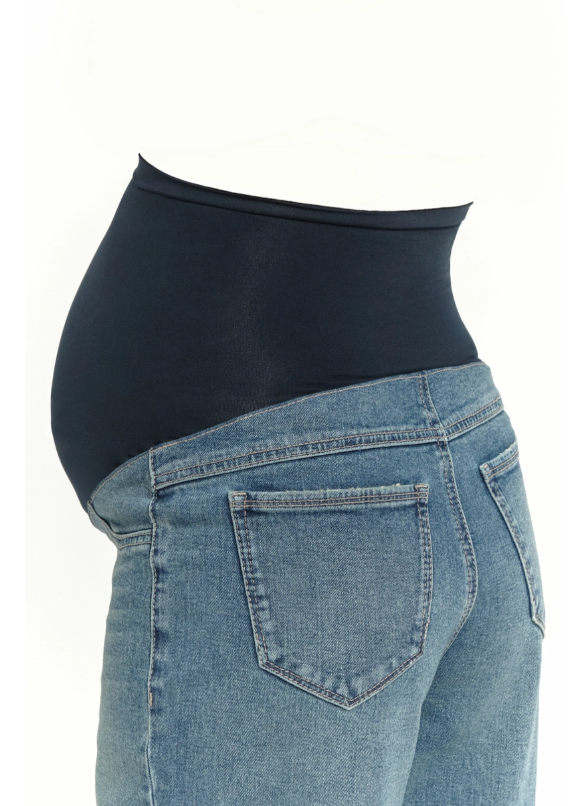 Maternity Roll Cuff Wide Leg Jean w/ Bellyband in Willa
