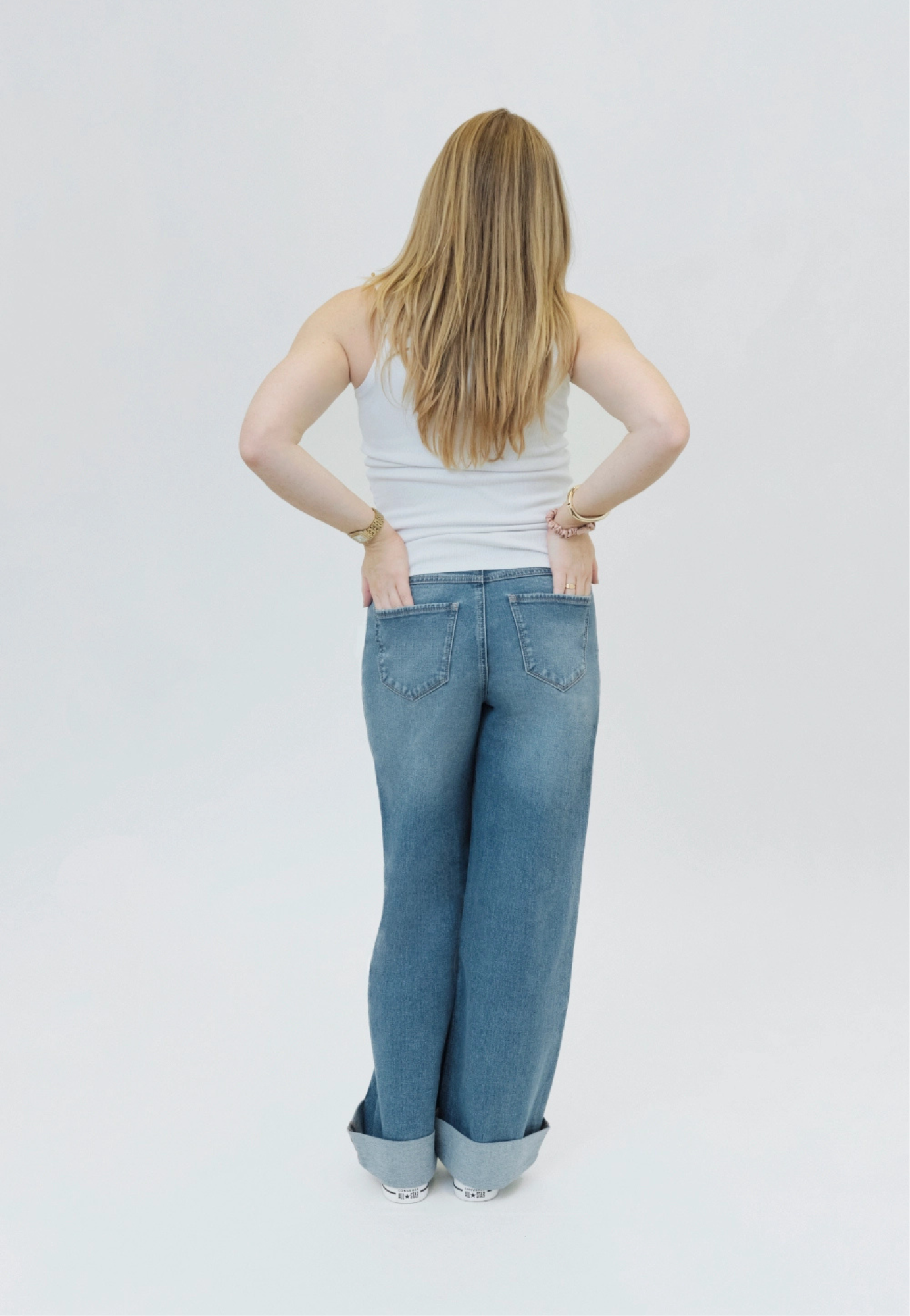 Maternity Roll Cuff Wide Leg Jean w/ Bellyband in Willa